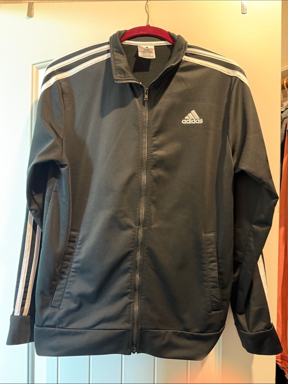adidas Black Jacket with White Stripes Kids Lightweight Track Top